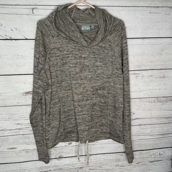 Athleta Top Blissful Cowl Neck Sweater Heather Gray Womens Small Tall Drawstring - Picture 2 of 9